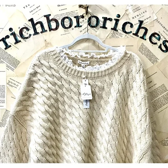 Free People For Love & Lemons Milana Sweater Dress Cable Knit Lace Cream Ivory - Picture 5 of 7